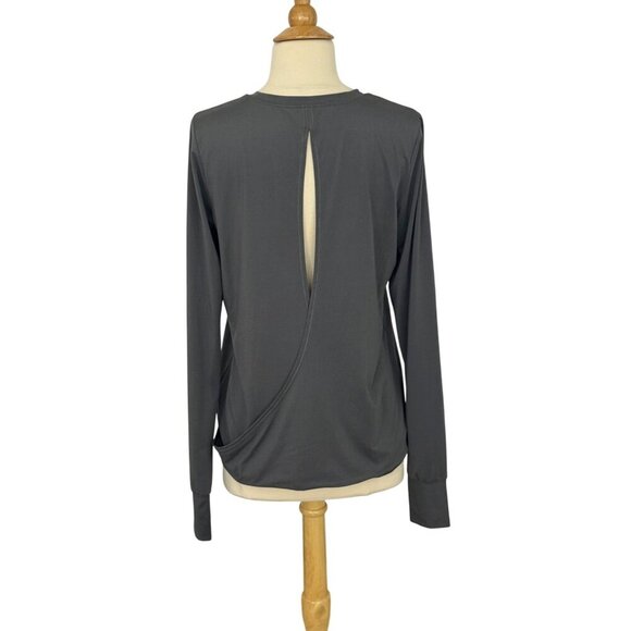 Spanx Soft Spot Wrap Top Gray Long Sleeve Thumbholes Open Back Athleisure Size M - Picture 4 of 8